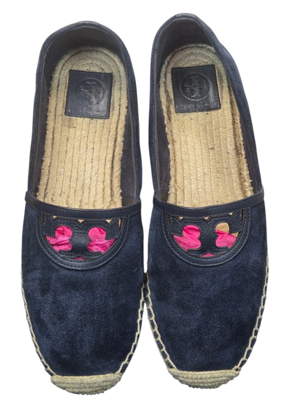 Tory Burch Sidney Navy Suede Espadrille Flats Logo Slip On Shoes Womens 10 - Picture 2 of 11